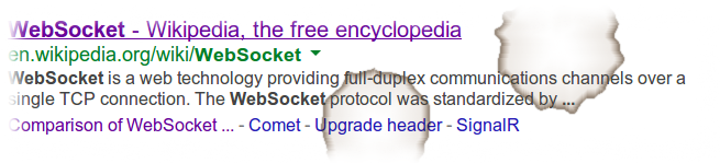 Image of Google search for WebSocket
